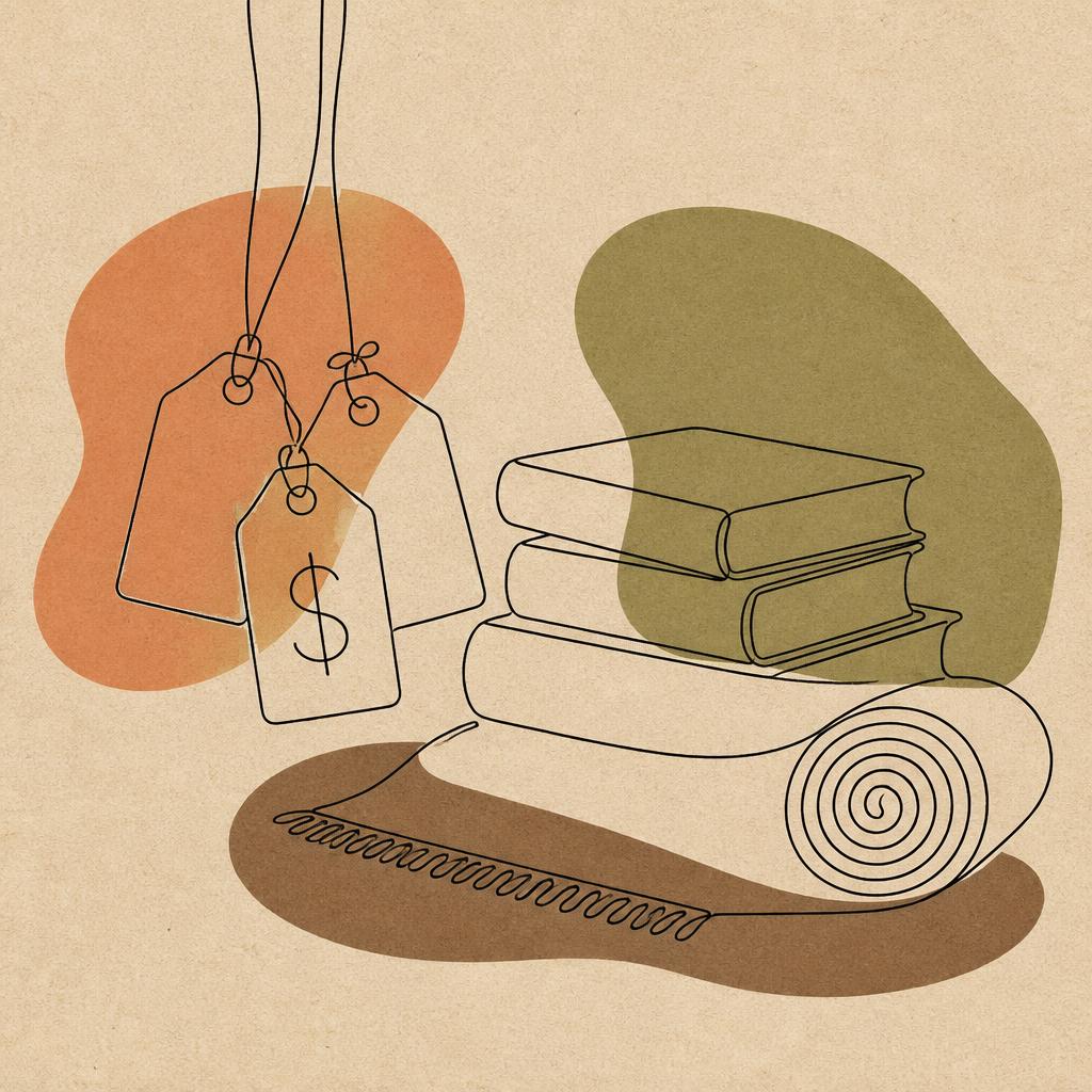 Line illustration of hanging price tags