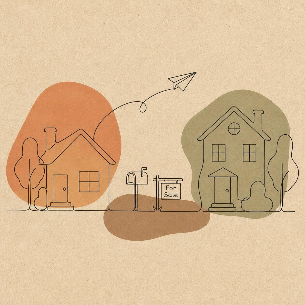 Line illustration of two neighboring houses with a mailbox